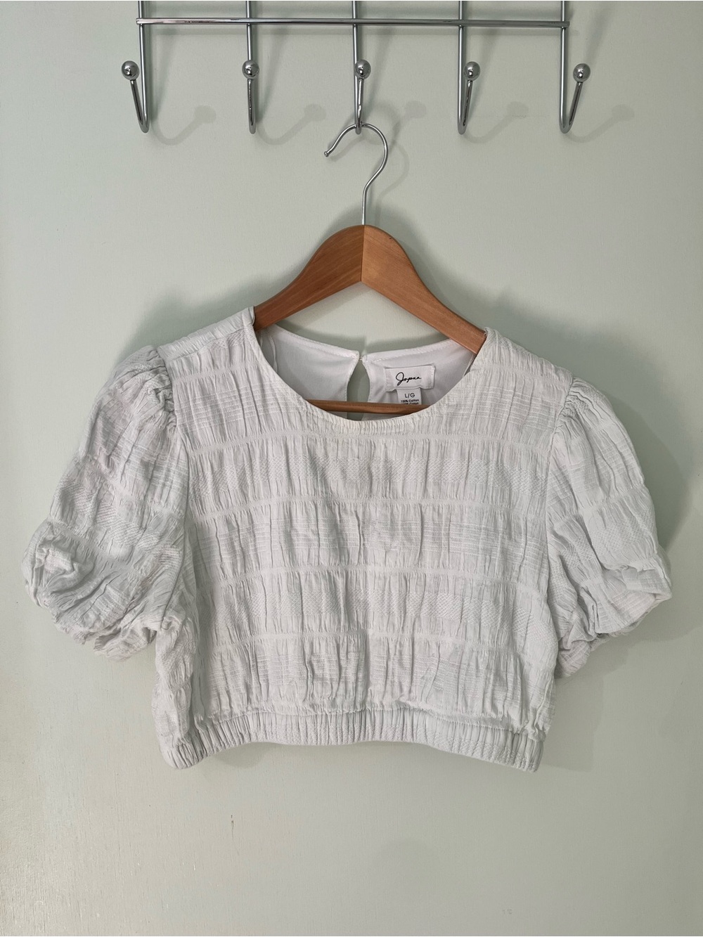 Japna White Textured 💯 Cotton Exterior Puff-Sleeve Crop Top - Picture 1 of 7